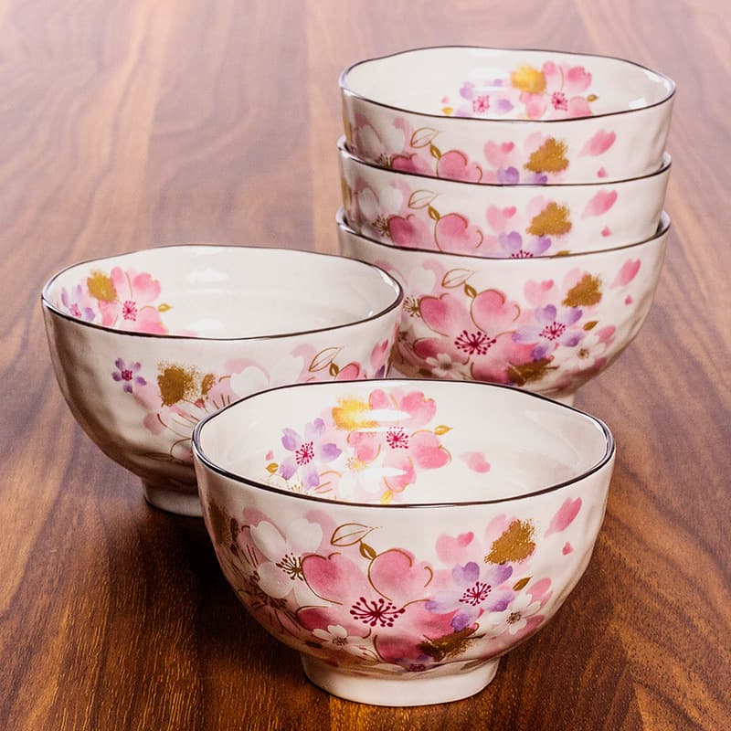 茶碗 華やか花絵付け茶碗五客セット