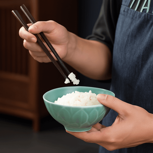 茶碗 蓮花彫刻入り青磁風茶碗小さめサイズ