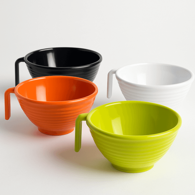 茶碗 波紋模様取っ手付き茶碗スタッキング式