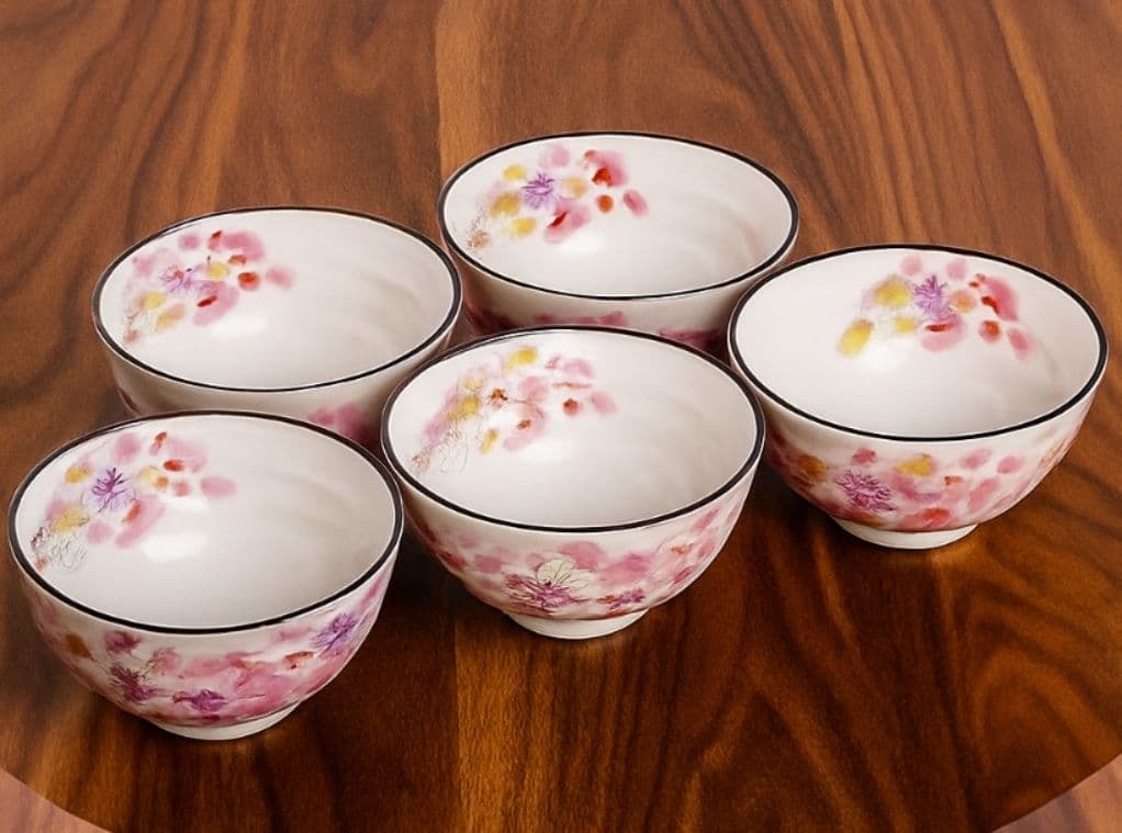 茶碗 華やか花絵付け茶碗五客セット