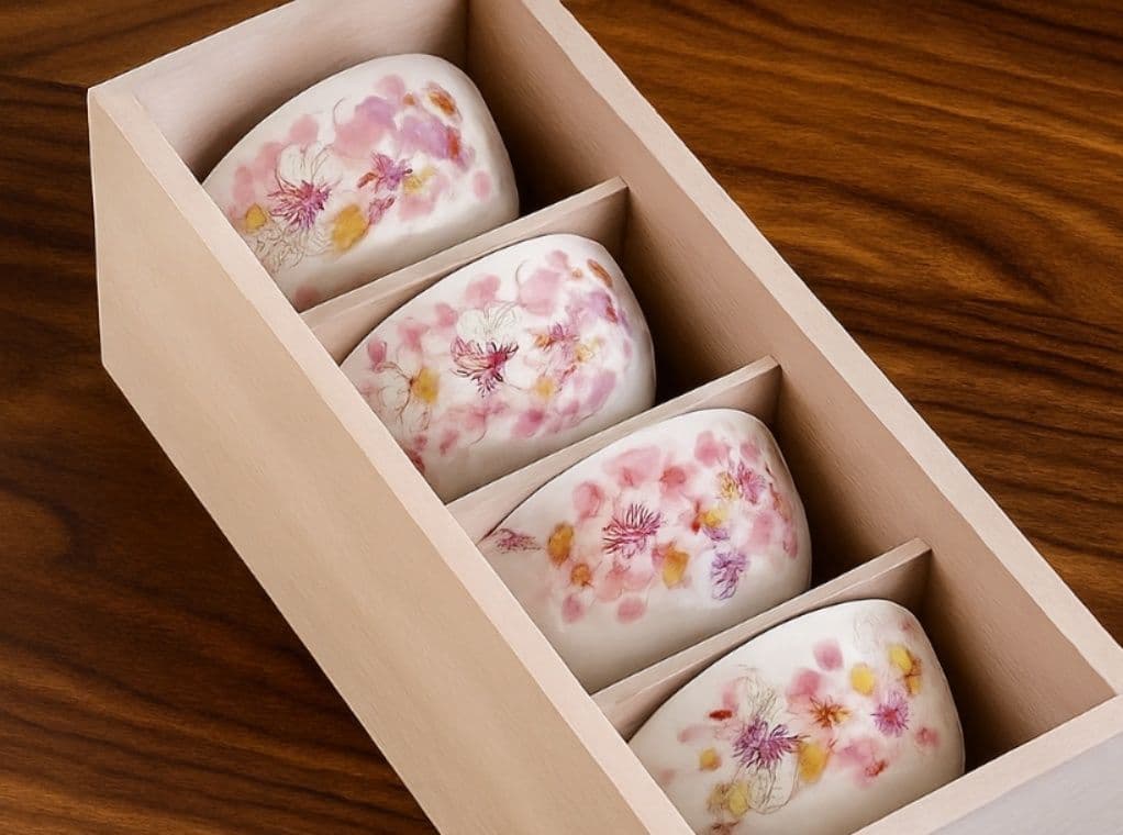 茶碗 華やか花絵付け茶碗五客セット