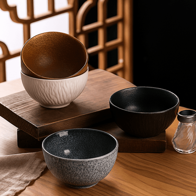 茶碗 波紋彫り模様の小さめ和風茶碗