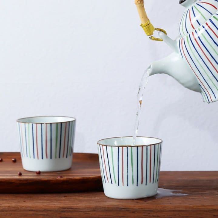 茶碗 多彩縦縞文様湯呑み茶碗