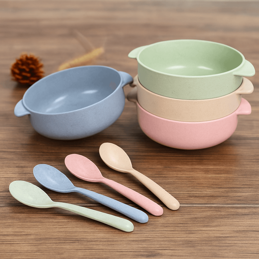 茶碗 小麦素材の取っ手付き茶碗とスプーンセット