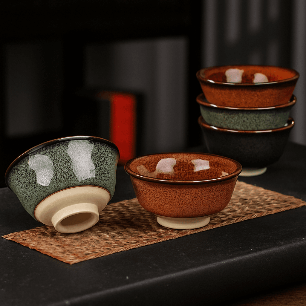 茶碗 木の葉模様が美しい油滴天目湯呑み茶碗