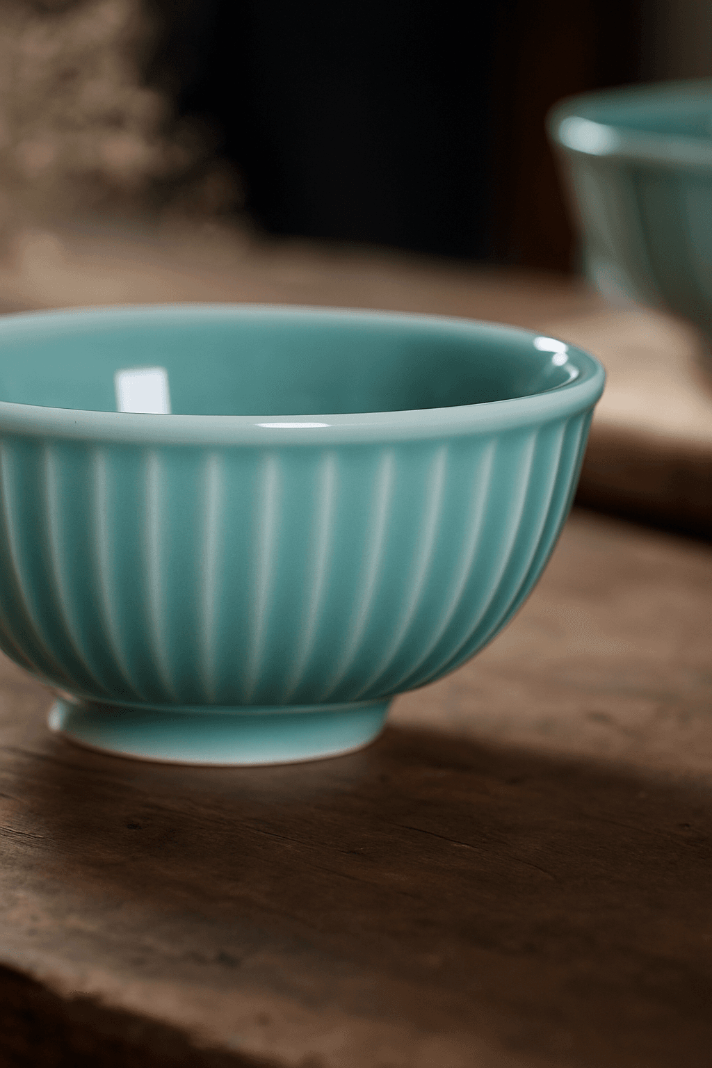 茶碗 菊花彫り縦筋模様の上品な陶器茶碗