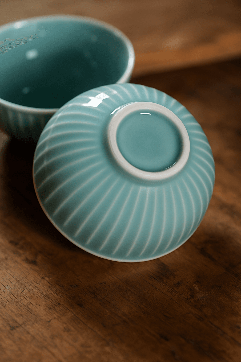茶碗 菊花彫り縦筋模様の上品な陶器茶碗