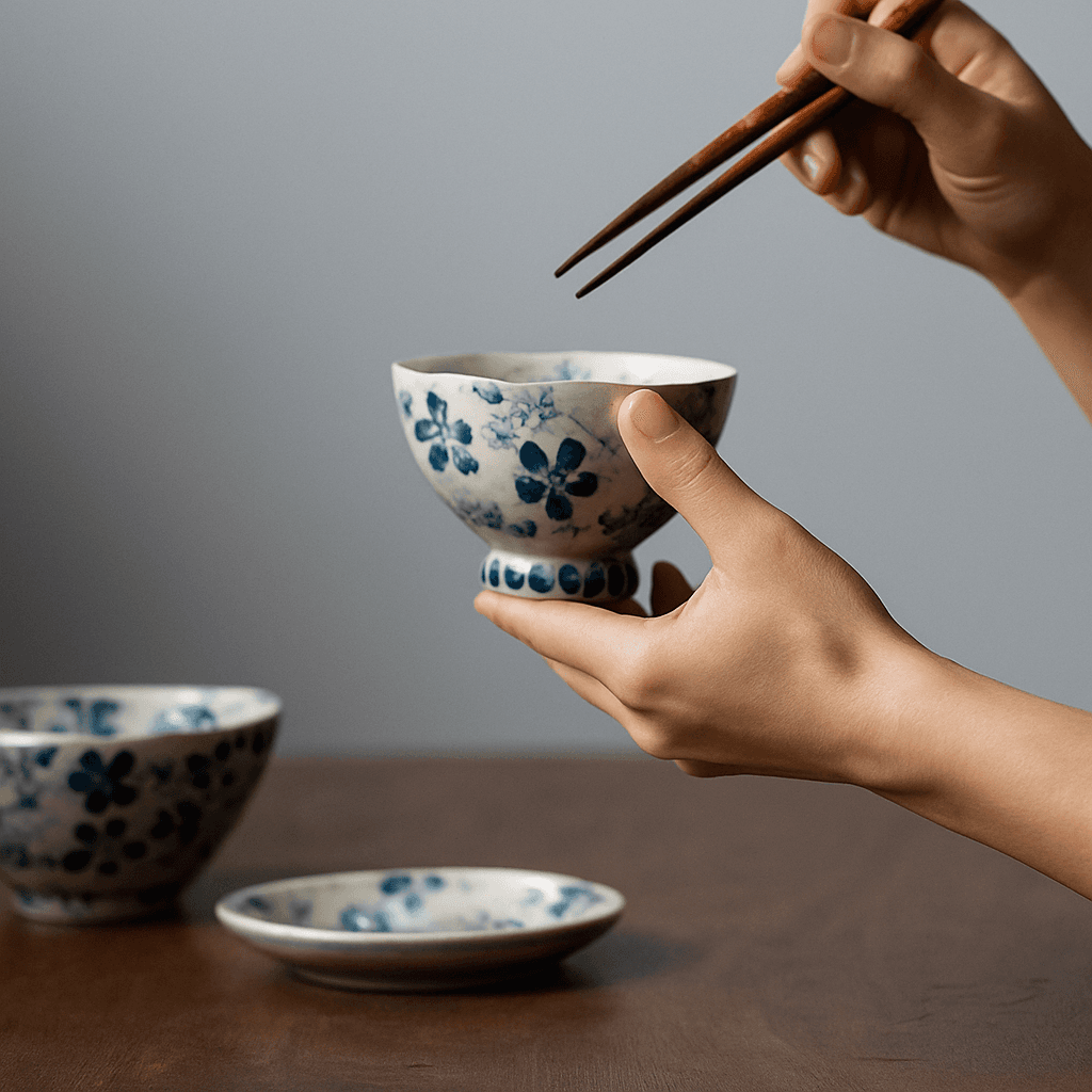 茶碗 釉下彩梅花文様高台茶碗