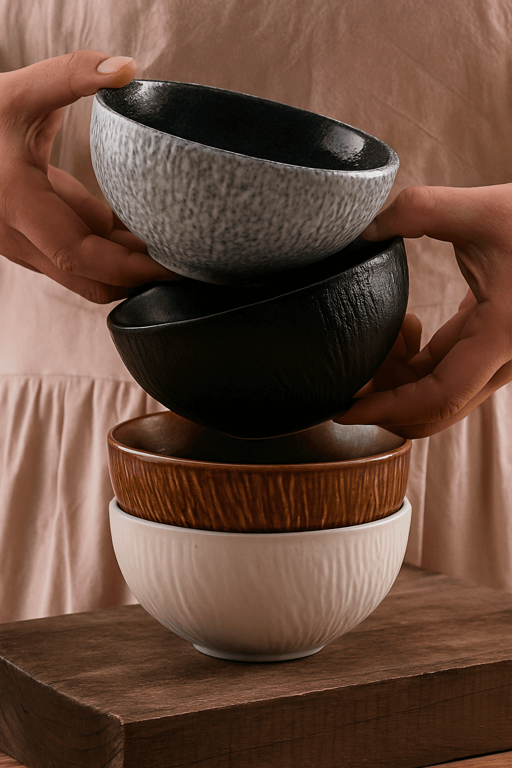茶碗 波紋彫り模様の小さめ和風茶碗
