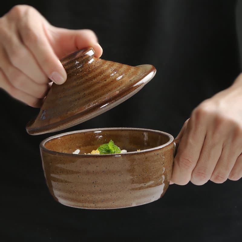 茶碗 蓋付き取っ手付き土鍋風茶碗