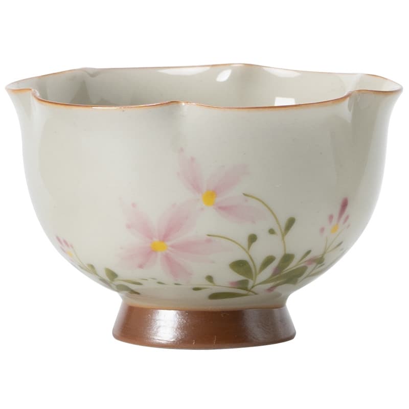 茶碗 野花柄手描き片口湯呑み茶碗