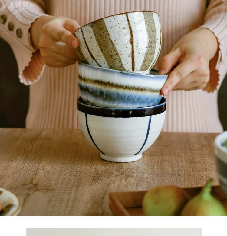 茶碗 和模様の粉引風茶碗