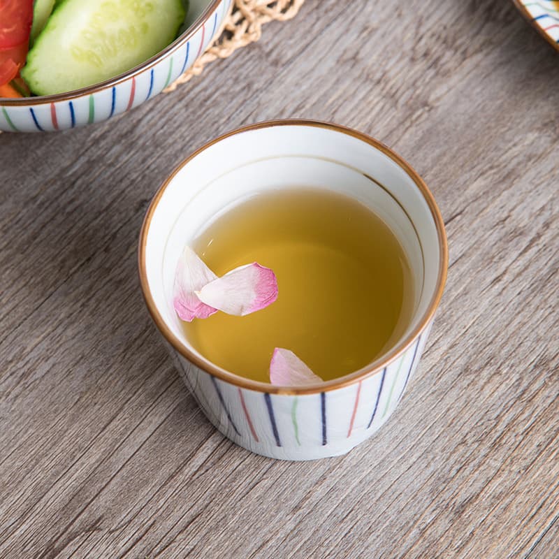 茶碗 多彩縦縞文様湯呑み茶碗