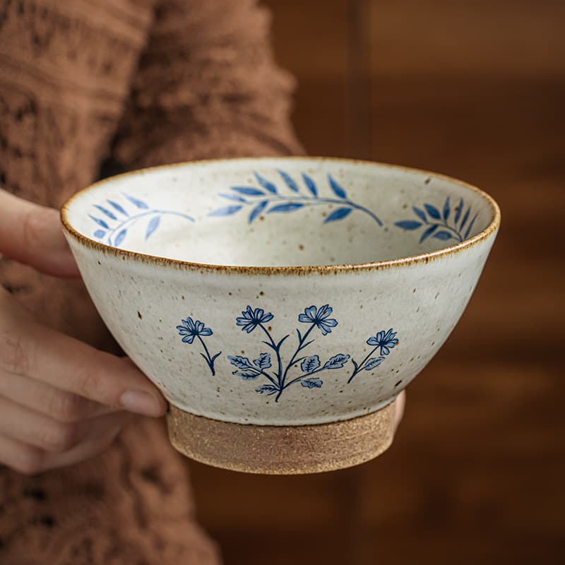 茶碗 草花模様手描き風和柄茶碗