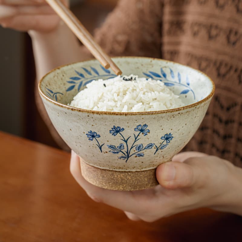 茶碗 草花模様手描き風和柄茶碗