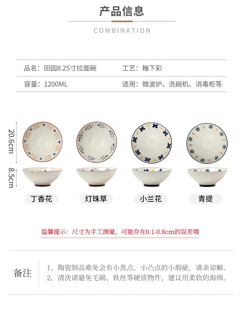 茶碗 花柄模様入り麺鉢 どんぶり茶碗